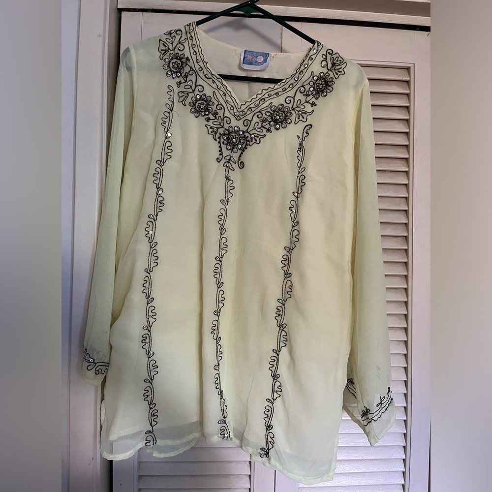 Vintage Yellow Boho Blouse SIZE LARGE